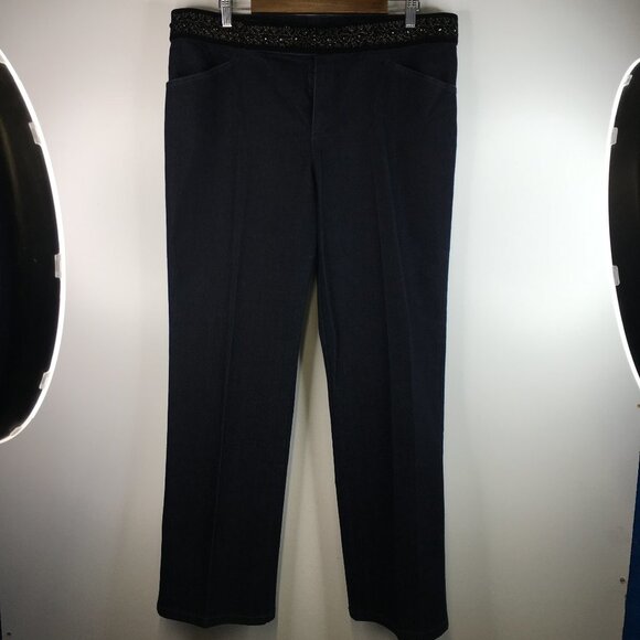 Nine West Embellished Gold Stitched Waistband Jeans Size 16 - Picture 1 of 11